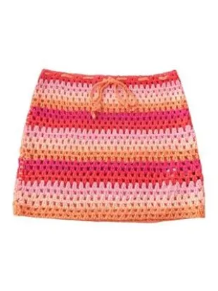 Crochet Knit Cover Up Skirt Color Block Drawstring Bodycon Mini Skirts