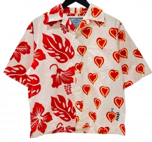Double Match SS Bowling Shirt Size XS Red White Heart Shape
