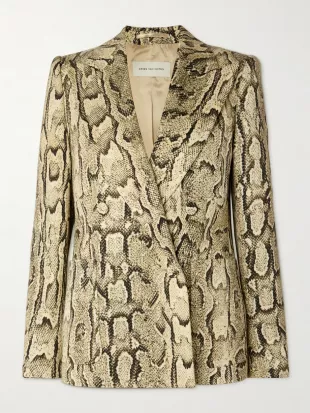 Snakeskin Print Double-Breasted Button-Front Jacket