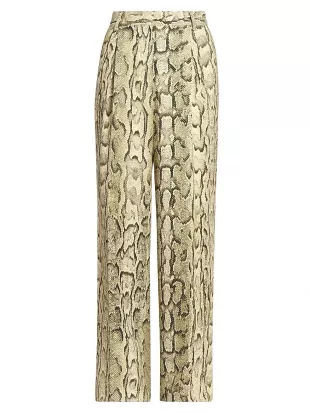 Snakeskin-Print Wide-Leg Pants