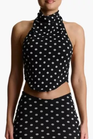 Naked Wardrobe - Polka Dot Halter Crop Top