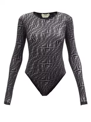 FF-Vertigo Jacquard Sheer-Jersey Bodysuit