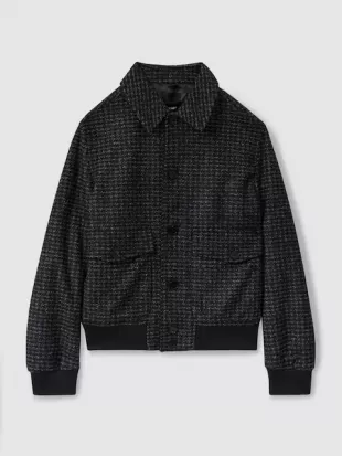 Packer Navy Melange Puppytooth Check Bomber Jacket