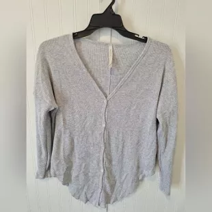 Small Button Up Long Sleeve Waffle Knit Top Blouse