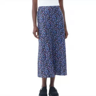 Crinkle Satin Floral Midi Skirt