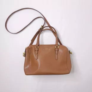 Womens Bag Pebbled Saffiano Leather Brown Satchel Crossbody Gold Hardware