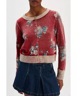 Women's Red Nocturnal Patterned Cardi