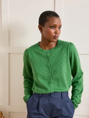 Organic Cotton And Cashmere Swiss Dot Effect Cardigan