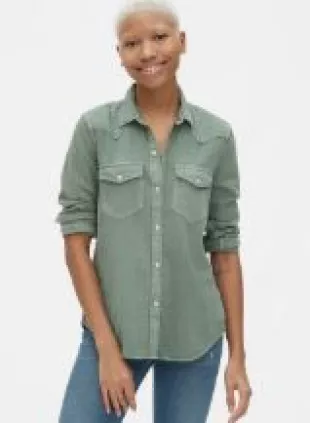 Denim Western Shirt in Sage Green