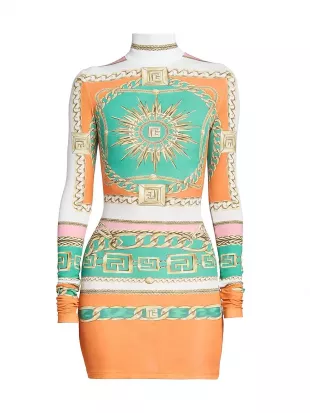 Foulard-Print Stretch Body-Con Minidress