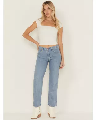 Women's Light Wash Make It Shine Embellished Mid Rise Straight Denim Jeans