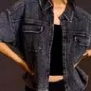 Pilcro Black Acid-Wash Corduroy Shrunken Shacket