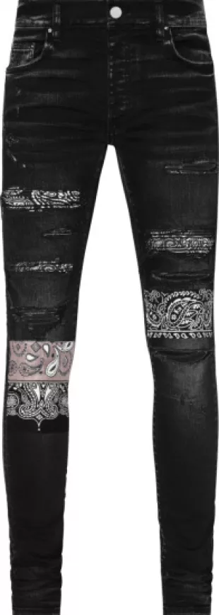 Aged Black & Vintage Bandana Artpatch Jeans