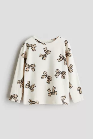 Printed Jersey Top in Cream / Bows