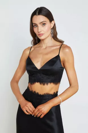 Kelvis Silk Lace-Trim Bra Top