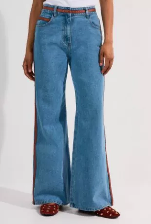 Petite Denim & Faux Leather Tipped Side Skinny Flare Jean