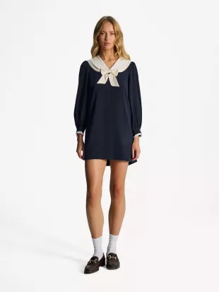 Blue Halina Bow Mini Dress