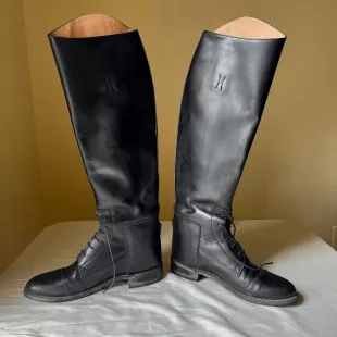 Tall Black Leather Riding Boots Size 7 by The Effingham Bond Boot Co Style 200L