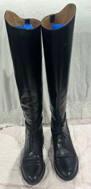 The Effingham Bond Boot Co Women's 8 Black Leather Tall Riding Lace Knee Boots
