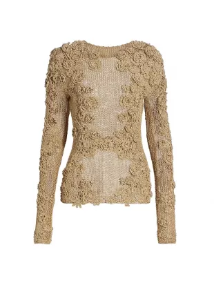 Viola Metallic Crochet Appliqué Open Stitch Sweater