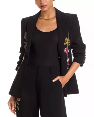 Sequin Floral Scrunched Sleeve Blazer