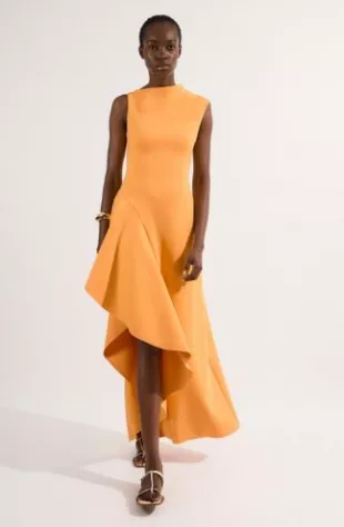 Scuba Drama Ruffle Hem Woven Maxi Dress