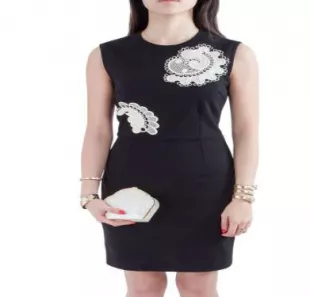 Cotton Applique Detail Sleeveless Pencil Dress