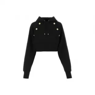Black Hooded Sweatshirt with Buttons