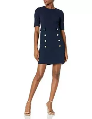 3/4 Sleeve Button Front Sheath Dress