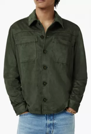 Mota Regular Fit Faux Suede Shirt Jacket in Moss