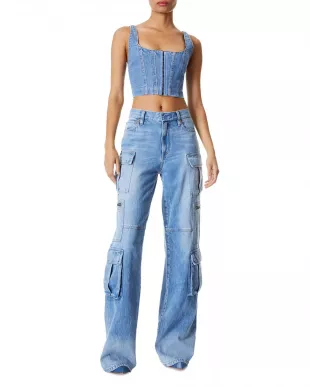 Breslin Denim Corset Top & Cay Baggy Cargo