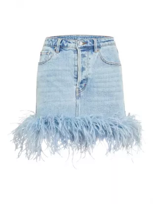 Elvie Feather-embellished Denim Skirt