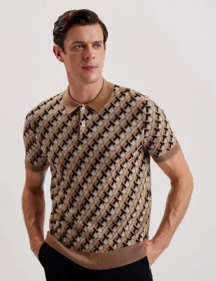 Interlocking T Jacquard Knitted Polo Shirt