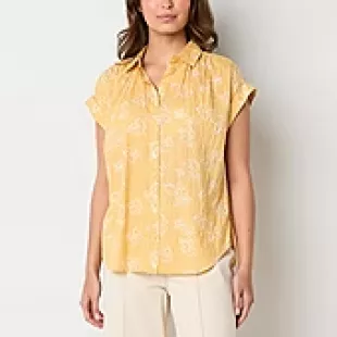 Womens Short Sleeve Button Down Blouse Tall