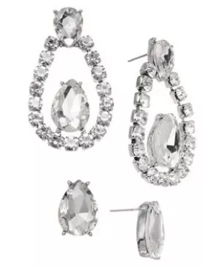 Silver-Tone 2-Pc. Set Pear-Shape Crystal Stud & Orbital Drop Earrings