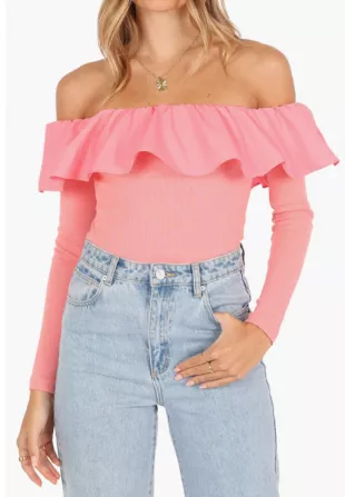 Cloe Popover Off the Shoulder Top in Pink