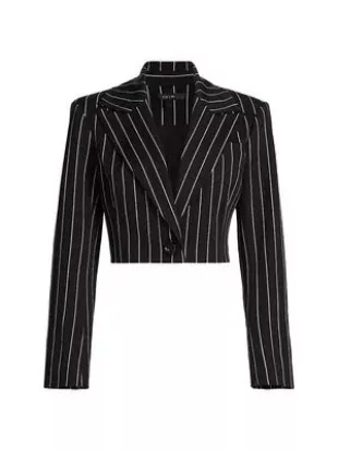 Faith Cropped Blazer in Jet Optic Pinstripe