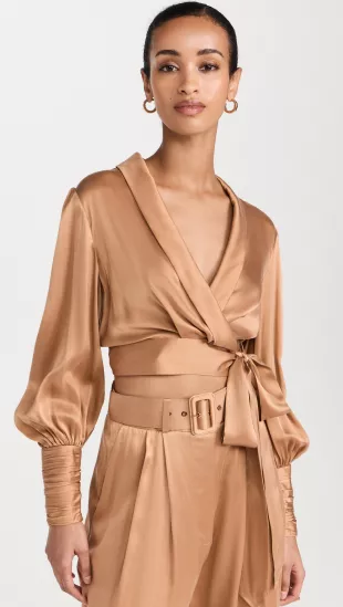 Long Sleeve Silk Wrap Top
