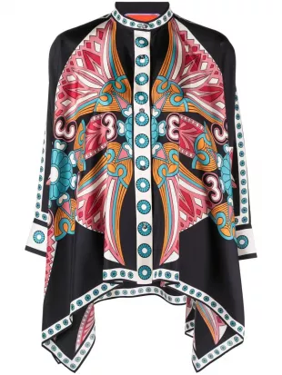 Lotus Print Silk Foulard Shirt