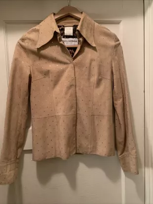 Tan Suede Rhinestone Accented Shirt Jacket