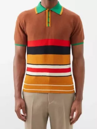 Access Daily Scott Evans Brown Striped Polo Shirt