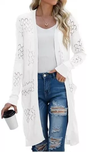 Lightweight Longer Length Cardigan in White