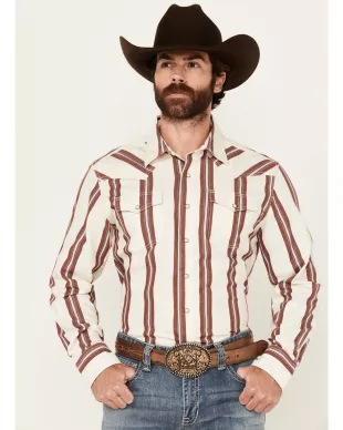 Retro Striped Long Sleeve Snap Western Shirt
