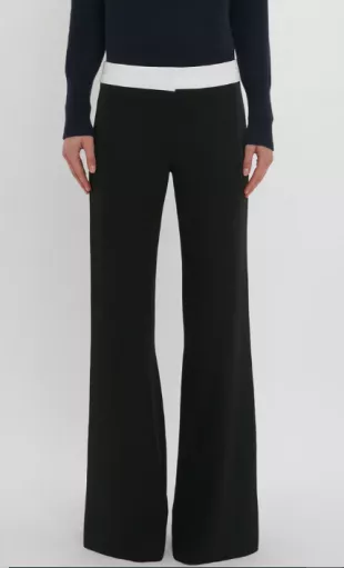 Contrast Waistband Trousers in Black