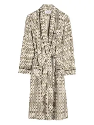 Chain-print Silk Robe In Brown