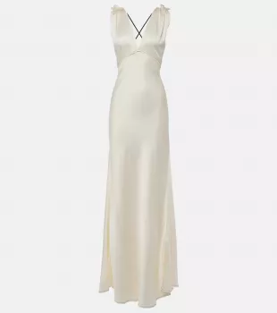 Gathered Open-Back Crêpe Satin Gown