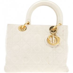 Sac à main lady dior en cuir DIOR Blanc