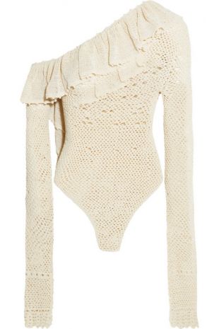 Magda Butrym   Natal one shoulder ruffled crocheted cotton blend bodysuit