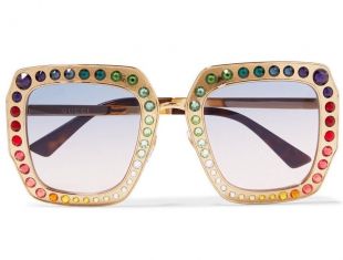 MULTI COLORED CRYSTAL EMBELLISHED SQUARE FRAME GOLD TONE SUNGLASSES