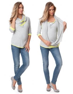 Pull grossesse et allaitement col amovible   Gris & Neon